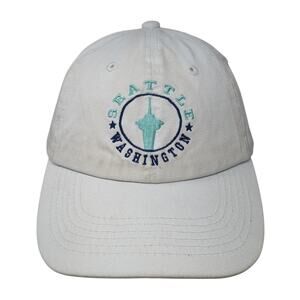 Seattle Washington Strapback Baseball Cap White OS Adjustable Embroidered DMR